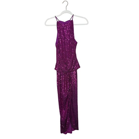 Belle Badgley Mischka Isabella Sequin Dress Size 8 Fuchsia Pink Mock Neck New - Picture 2 of 8